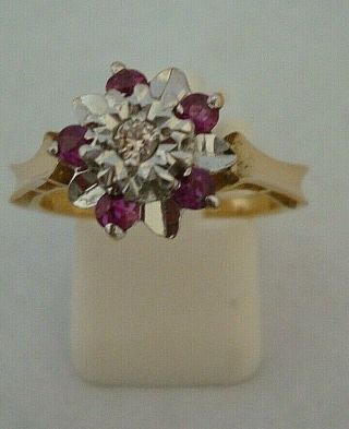 Vintage 18 Ct Yellow Gold Ruby & Diamond Daisy Cluster Dress Ring Size P