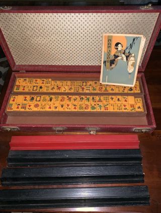 Vintage Mah Jong Set 152 Tiles In Case With Score Pad