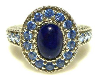 Judith Ripka Sterling Silver Blue Topaz Lapis Lazuli Cocktail Ring Size 5.  25