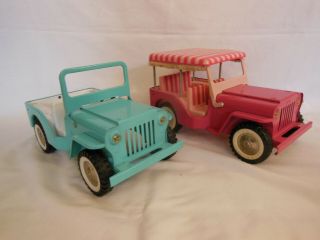 Two Vintage Tonka Jeeps - - Pink & Green - - -