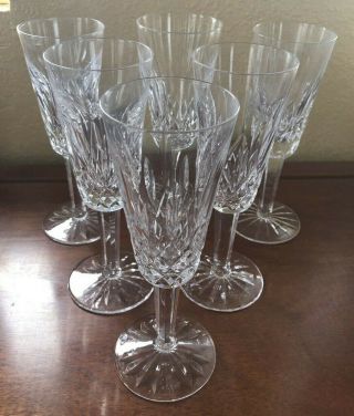 Set Of Six - Waterford 7 1/4 " Lismore Champagne Flutes Vintage,