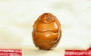 Antique Oriental Chinese Carved Olive Nut.  Lohan Prayer Bead.  Buddha