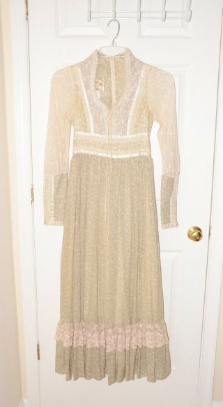 Vintage 70s Gunne Sax By Jessica Sm Wedding Dress Lace Peasant Prairie Boho Sz 7