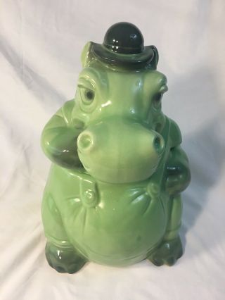 Vintage Mccoy Green Hippo Ceramic Cookie Jar
