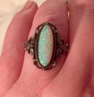 Antique Victorian Stunning Opal Ring Set In Sterling Silver - Rare And Unique