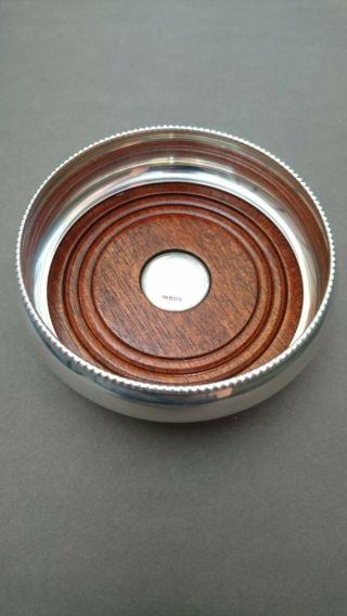 Hallmarked Solid Silver & Mahogany Wine Bottle Coaster