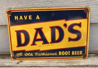 Vintage Dads Root Beer Porcelain Gas Station Pump Plate Sign