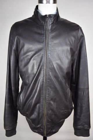 Brooks Brothers Solid Dark Brown Zip Up Basic Leather Jacket Men 