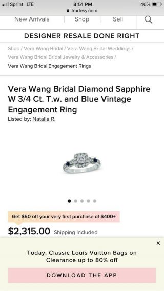 Vera Wang 3/4 Carat Blue vintage diamond Engagement Ring 3