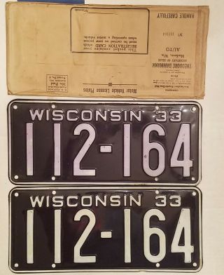 Vintage Set Of 1933 Wisconsin License Plates 112 - 164