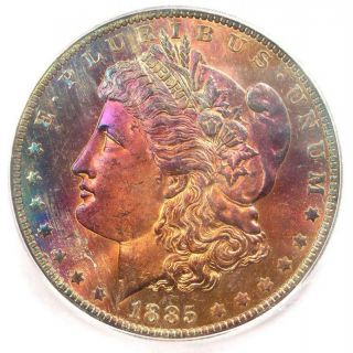 1885 - O Morgan Silver Dollar $1 Rainbow - Icg Ms67 - Rare In Ms67 - $1,  380 Value