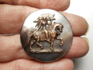 Joan of Arc on Horse w/ Banner Brass on Shell MOP Vintage Button 1 - 1/2 