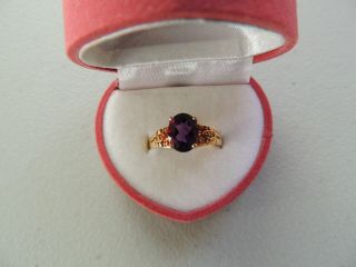 Amethyst And Diamond Ring Set In 14k Gold Vintage Size 7