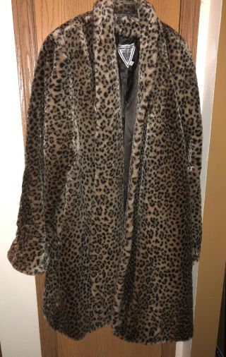 Vintage J Percy For Marvin Richards Leopard Faux Fur Long Swing Coat Women Large