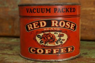 Vintage Red Rose Coffee Tin Marshalltown Iowa