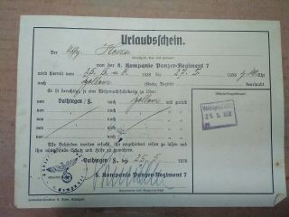 Orig Very Rare Wwii Era German Kompanie Panzer=regiment 7 Nazi Document Holiday?