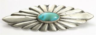 Vintage Navajo Sterling Silver Old Pawn Blue Gem Turquoise Concho Brooch Pin