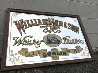 William Jameson Whiskey Distillers Large Vintage Bar Pub Mirror Sign Man Cave