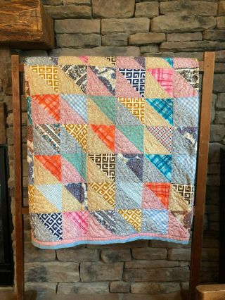 Colorful Vintage Hand Stitched Full Size Patchwork Quilt
