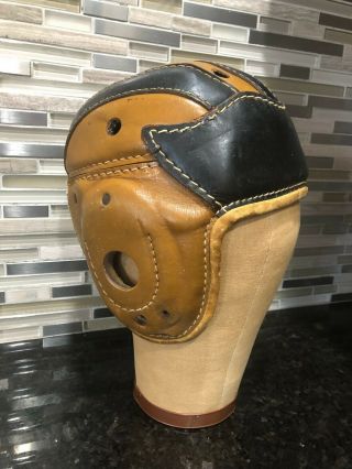 Antique 1930s House Of Harter Vintage Two Tone Wingback Leather Football Helmet