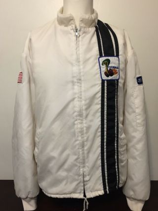 Vintage Mens Ford Shelby Cobra Racing Jacket Size Xl White Sherpa Lined Patches