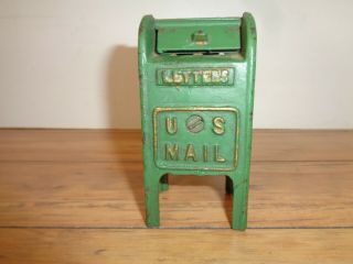 Vintage Cast Iron U.  S.  Mail Letter Box Coin Bank With Opening Door