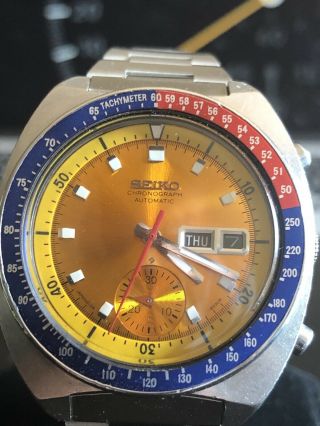 Vintage Seiko 6139 - 6002 Automatic Chronograph Mens Watch Pepsi Yellow 7