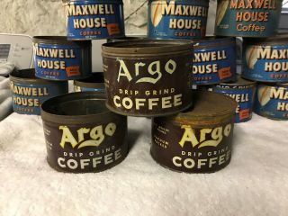 18 Vintage Maxwell House,  Kroger,  Argo and Del Monte Coffee Tins 2