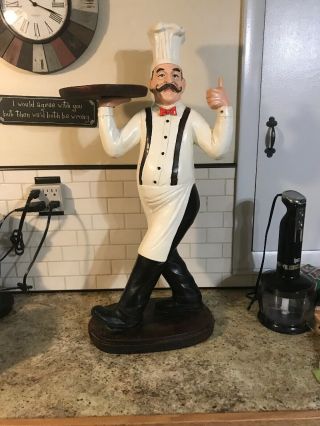 Vintage - 30” Happy Chef Statue Figurine Holding Serving Tray