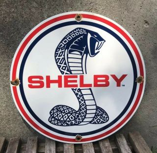 Vintage Shelby Motor Oil Porcelain Sign Gasoline Service Station Pump Plate