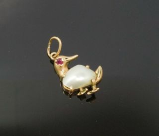 Vintage 1940s/50s 14k Gold Fresh Water Pearl Ruby Duck Charm Bracelet Charm