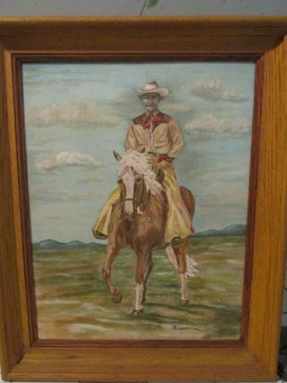 Vintage Western Painting Cowboy On Horseback Roy Rogers & Trigger Style 21 X 17