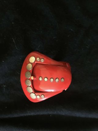 Large Vintage Red Buckle Celluloid Bakelite Bracelet With Silver Dots
