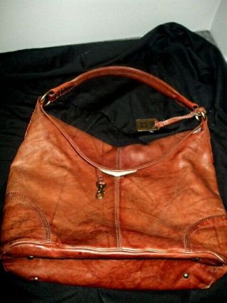 Vintage Frye Distressed Pebbled Leather Hobo Shoulder Handbag