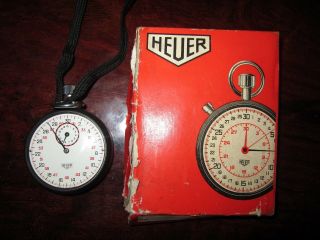 Vintage Heuer Leonides Tag Stopwatch Stoppuhr W/box 7 Jewel Swiss Ref.  503 - 202