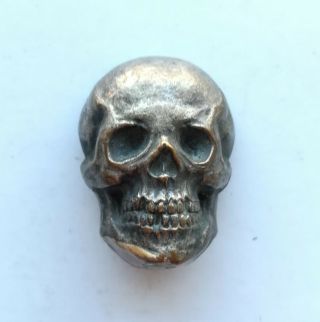 Antique Old Silver Plated Bronze Memento Mori Skull Applique? Or Another?