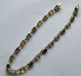 Gold Multi Gem Set Bracelet,  10k Gold,  Peridot,  Amethyst,  Garnet,  Citrine, 3