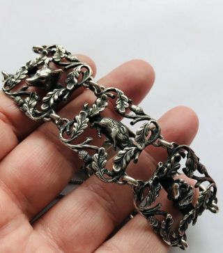 Antique Silver Bracelet,  Victorian,  Fox,  Squirrel,  Bird,  Stag,  Decorative