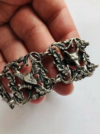 Antique Silver Bracelet,  Victorian,  Fox,  Squirrel,  Bird,  Stag,  Decorative 5