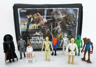 Vintage Kenner 1977 Star Wars Collectors Case W/ 9 3.  75 " Figures Darth Luke C3p0