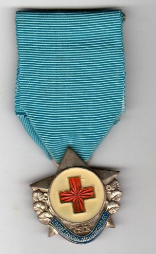 Hungary Post Wwii Red Cross Order Medal On Brooch Mounted Ribbon