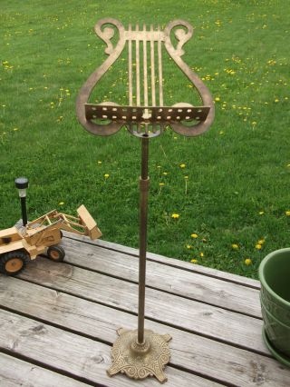 Vintage Solid Brass Music Stand - Lyre - Harp - Ornate - Claw Foot - Adjustable - Vguc