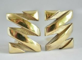 Vintage Designer Yukihiro Shibata Modernist Gold Sterling Silver Clip Earrings