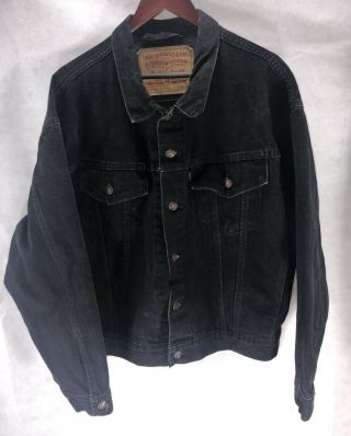 Vintage Levi Strauss Men Black Denim Jacket Large Washed Faded 90s