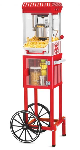 Nostalgia Popcorn Cart,  48 " Tall Vintage Red Popcorn Maker Stand