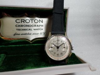 Vintage Croton Chronograph Triple Signed Valjoux 92/original Box 50 
