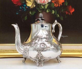 Antique Victorian Repousse Silver Plated Teapot William Briggs & Co C1875