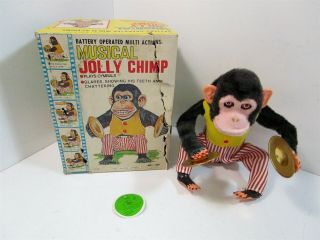 Vintage Daishin Musical Jolly Chimp No.  7061 In Origianl Box Open Plastic/metal