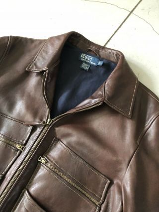 Polo Ralph Lauren X - Large Leather Jacket Rrl Vtg Brown Distressed Hunting Coat