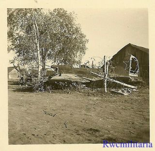 Rare Shot Down Russian Il - 2 Sturmovik Attack - Bomber In Field By House